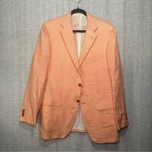 Kiton White & Orange Layered Check Cashmere-Linen Plaid Sport Coat EU 52/ US 42R